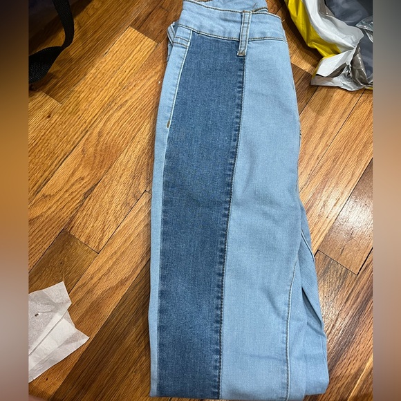 SHEIN Bundle: Dark Wash Jeans, Two Toned Jeans, Red Floral Skirt, Rainbow Tube - Picture 4 of 5